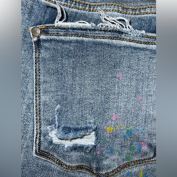 {EUC Judy Blue Christine Rainbow Paint Splatter Boyfriend Distressed Jeans 7/28} - Picture 7 of 16